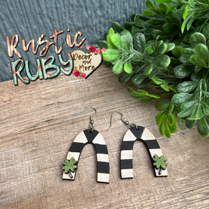 Black and White Shamrock Dangle Earrings