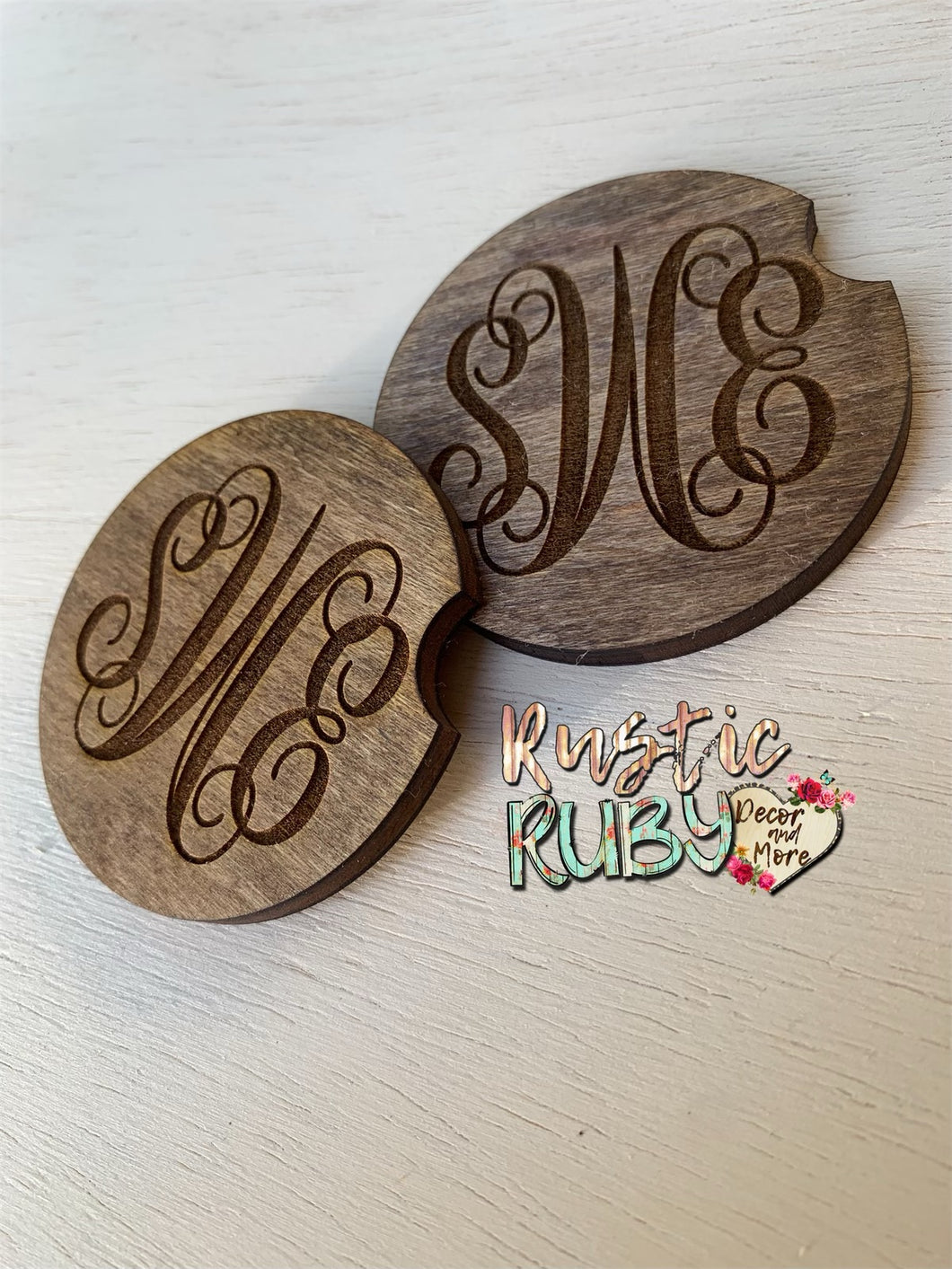 Wooden Monogram Car Coasters